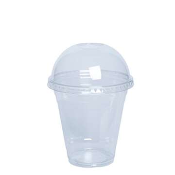 GUSTO [12 oz. - 100 Count Clear Plastic Cups With Dome Lids - Perfect for Smoothies, Milkshakes, and...