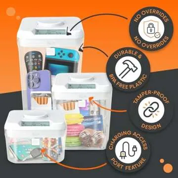 kSafe Time Locking Container, Break Bad Habits - Quit Smoking, Snacking, Drinking & Gaming Addiction, Phone Jail, Medication Lock Box, Family Time (XL, White Lid + 12.3” Clear Base)