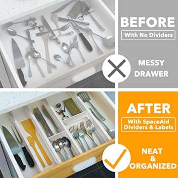 SpaceAid Bamboo Drawer Dividers with Inserts and Labels, Kitchen Adjustable Drawer Organizers, Expan...
