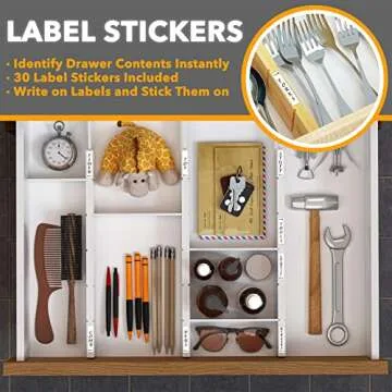 SpaceAid Bamboo Drawer Dividers with Inserts and Labels, Kitchen Adjustable Drawer Organizers, Expandable Organization for Home, Office, Dressers, 4 Dividers with 9 Inserts (17-22 in, White)