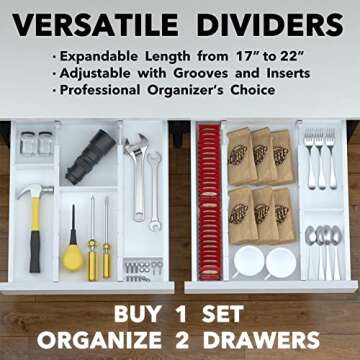 SpaceAid Bamboo Drawer Dividers with Inserts and Labels, Kitchen Adjustable Drawer Organizers, Expandable Organization for Home, Office, Dressers, 4 Dividers with 9 Inserts (17-22 in, White)