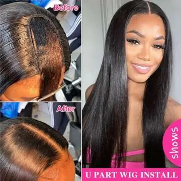 CanaryFly U Part Wigs Human Hair Wigs for Black Women Brazilian Straight Human Hair Wigs None lace front wigs Glueless Natural Color U-part wigs Hair Extension Clip(24inch, U-Part wig)