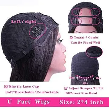 CanaryFly U Part Wigs Human Hair Wigs for Black Women Brazilian Straight Human Hair Wigs None lace front wigs Glueless Natural Color U-part wigs Hair Extension Clip(24inch, U-Part wig)