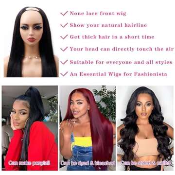 CanaryFly U Part Wigs Human Hair Wigs for Black Women Brazilian Straight Human Hair Wigs None lace front wigs Glueless Natural Color U-part wigs Hair Extension Clip(24inch, U-Part wig)