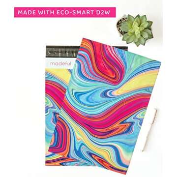 Madeful Biodegradable Poly Mailers - 10x13 (75 Pack) Shipping Bags for Clothing - Eco Friendly Packaging - Cute Poly Mailer Envelopes for Small Business - Pink Psychedelic Swirl