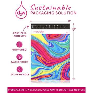 Madeful Biodegradable Poly Mailers - 10x13 (75 Pack) Shipping Bags for Clothing - Eco Friendly Packaging - Cute Poly Mailer Envelopes for Small Business - Pink Psychedelic Swirl