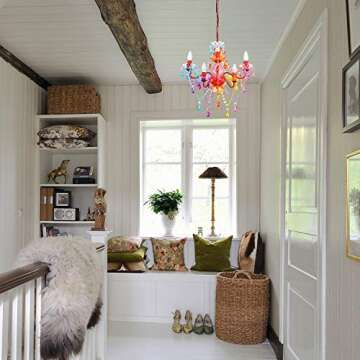 Antique House Chandeliers Modern Crystal Chandelier Lighting Colorful Chandeliers Red Metal Frame wi...