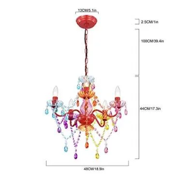 Antique House Chandeliers Modern Crystal Chandelier Lighting Colorful Chandeliers Red Metal Frame with Multi Color Acrylic Crystals 5 Light Pendant Light Fixtures