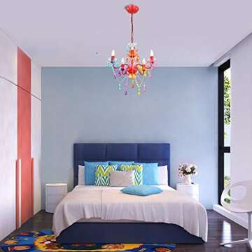 Antique House Chandeliers Modern Crystal Chandelier Lighting Colorful Chandeliers Red Metal Frame with Multi Color Acrylic Crystals 5 Light Pendant Light Fixtures