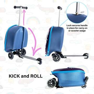 KIDDIETOTES Lightweight Rideable Kids Luggage with Scooter