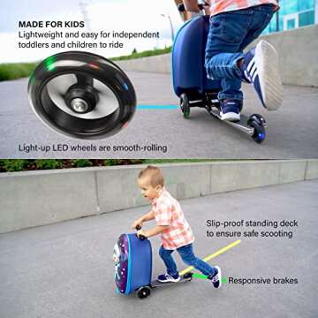 KIDDIETOTES Lightweight Rideable Kids Luggage with Scooter