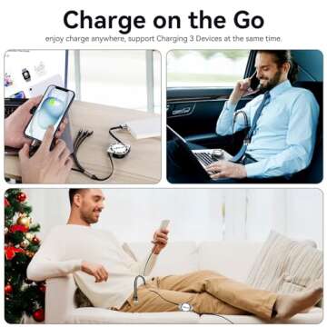 MINLU Multi Charging Cable 4A, 2Pack 4Ft Retractable Multi Fast Charger Cable, Multiple Charging Cord, 4 in 1 Multi USB Cable with Type C/Micro USB Ports for Cell Phones/IP/Galaxy/PS/Tablets/iPads