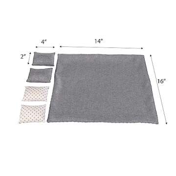 Dollhouse Furniture Queen Bed Set, Mini Bedroom Accessories for 12 inch Dolls, Grey Bedding, White Wooden Frame, 1/6 Scale