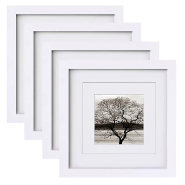 Egofine 8x8 Picture Frames 4 PCS - Made of Solid Wood Covered by Plexiglass for Table Top Display an...
