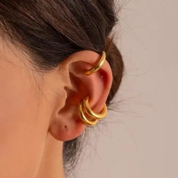 Ear Cuffs Non Piercing Aretes De Mujer Gold Chunky Earrings for Women Clip On Earrings Non Tarnish Gold Earrings Gifts Trendy Stuffers