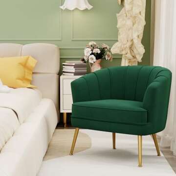 SHINEBOOM Velvet Accent Chairs for Living Room Bedroom Office Leisure Upholstered Single Sofa Chair Arm Chair Comfy Chair Reading Club Coffee Chair with Metal Legs, Green