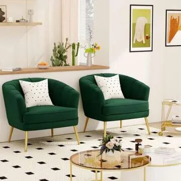 SHINEBOOM Velvet Accent Chairs for Living Room Bedroom Office Leisure Upholstered Single Sofa Chair Arm Chair Comfy Chair Reading Club Coffee Chair with Metal Legs, Green