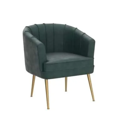 SHINEBOOM Velvet Accent Chairs for Living Room Bedroom Office Leisure Upholstered Single Sofa Chair Arm Chair Comfy Chair Reading Club Coffee Chair with Metal Legs, Green