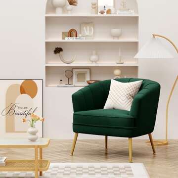 SHINEBOOM Velvet Accent Chairs for Living Room Bedroom Office Leisure Upholstered Single Sofa Chair Arm Chair Comfy Chair Reading Club Coffee Chair with Metal Legs, Green
