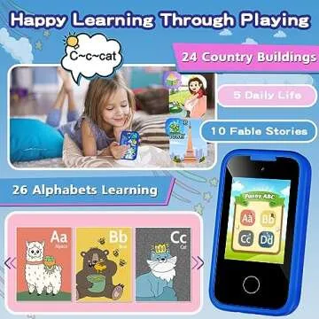 Kids Smart Phone for Boys, Christmas Birthday Gifts for Boy Girl Age 3-10 Kids Toys Cell Phone, 2.8" Touchscreen Toddler Learning Play Toy Phone with Dual Camera, Game, Music Player, 8GB Card Blue