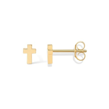 PAVOI 14K Yellow Gold Plated Cross Stud Earrings for Women | Hypoallergenic Religious Jewelry
