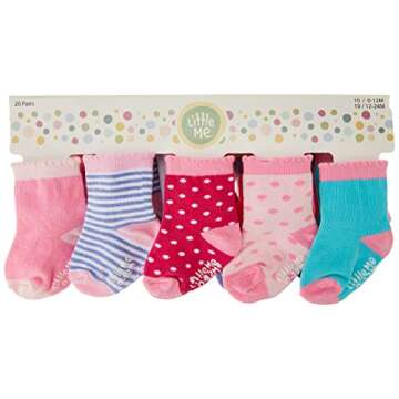 Little Me 20-Pair Newborn Baby Infant & Toddler Girls Socks, 0-12/12-24 Months, Assorted Size Pack, ...