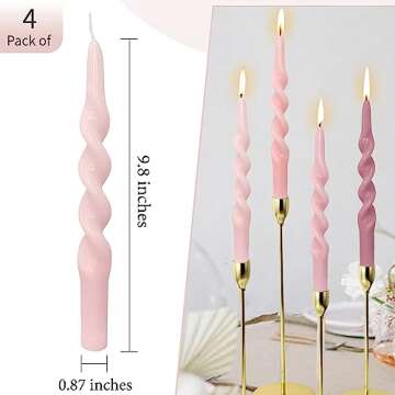Set of 4 Pink Tapered Candles for Elegant Home Decor
