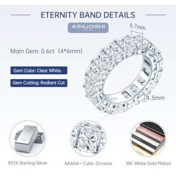 AINUOSHI Radiant Cut Eternity Band CZ Engagement Ring