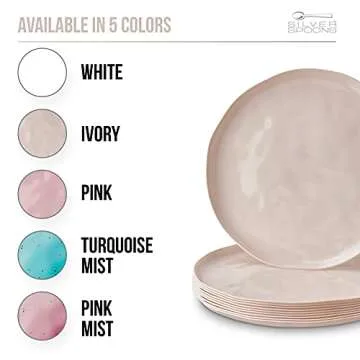 Silver Spoons Cream Plastic Dinner Plates, Heavy Duty Disposable Dinner Set 10”, Fine China Look Dishes, Great for Thanksgiving, Christmas, Weddings, Hammered Design - Lava Collection (10 PC)