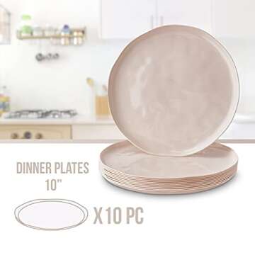 Silver Spoons Cream Plastic Dinner Plates, Heavy Duty Disposable Dinner Set 10”, Fine China Look Dishes, Great for Thanksgiving, Christmas, Weddings, Hammered Design - Lava Collection (10 PC)