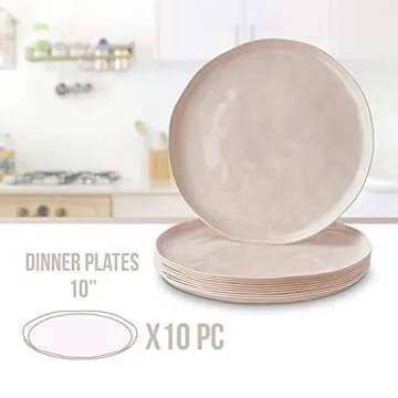 Silver Spoons Cream Plastic Dinner Plates, Heavy Duty Disposable Dinner Set 10”, Fine China Look Dishes, Great for Thanksgiving, Christmas, Weddings, Hammered Design - Lava Collection (10 PC)