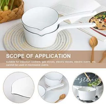 1.2L Saucepan, Enamel Milk Pan, Butter Warmer, Milk Pot, Easy to Cook and Clean, Non-Stick Milk Boil...