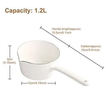 1.2L Saucepan, Enamel Milk Pan, Butter Warmer, Milk Pot, Easy to Cook and Clean, Non-Stick Milk Boiling Pot with Handle for Home Kitchen Restaurant(White)