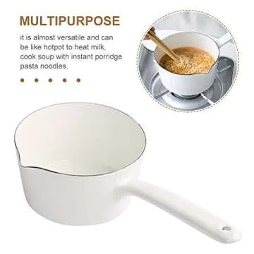 1.2L Saucepan, Enamel Milk Pan, Butter Warmer, Milk Pot, Easy to Cook and Clean, Non-Stick Milk Boiling Pot with Handle for Home Kitchen Restaurant(White)