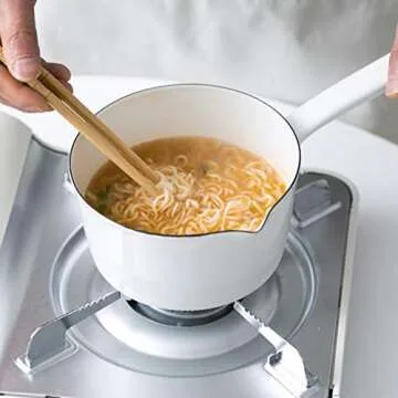 1.2L Saucepan, Enamel Milk Pan, Butter Warmer, Milk Pot, Easy to Cook and Clean, Non-Stick Milk Boiling Pot with Handle for Home Kitchen Restaurant(White)