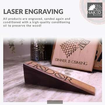 Hodor Door Stoppers -Walnut Wood Door Stops for Bottom of Door - Game of Thrones Gifts for Men & Women Let Hodor Hold the Door Forever, Laser Etched Cute Door Stopper -USA Handmade Door Wedge Stopper