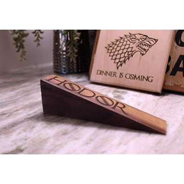 Hodor Door Stoppers -Walnut Wood Door Stops for Bottom of Door - Game of Thrones Gifts for Men & Women Let Hodor Hold the Door Forever, Laser Etched Cute Door Stopper -USA Handmade Door Wedge Stopper