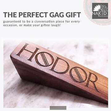 Hodor Door Stoppers -Walnut Wood Door Stops for Bottom of Door - Game of Thrones Gifts for Men & Women Let Hodor Hold the Door Forever, Laser Etched Cute Door Stopper -USA Handmade Door Wedge Stopper