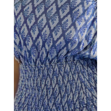 CUPSHE Women's Maxi Dress One Shoulder Sleeveless Smocked Floral Printed Self Tie Boho Long Dress Summer Dress Blue Floral, L