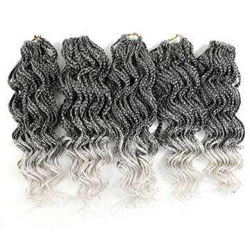Goddess Box Braids Crochet Braids Hair Silver Grey Curly Braids Synthetic Premium Fiber Braiding Hai...