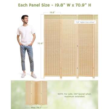 JOSTYLE Room Divider: 6ft Bamboo Folding Privacy Screen