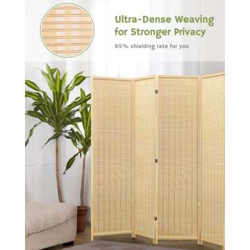 JOSTYLE Room Divider: 6ft Bamboo Folding Privacy Screen