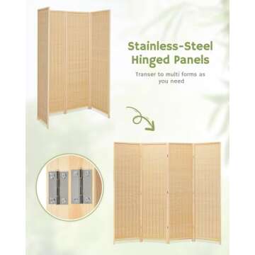 JOSTYLE Room Divider: 6ft Bamboo Folding Privacy Screen