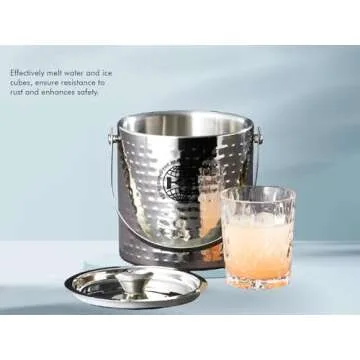 Ice Bucket With Lid, Insulated Hammered Ice Bucket for Cocktail Bar with Ice Tong, Double Walled Sta...