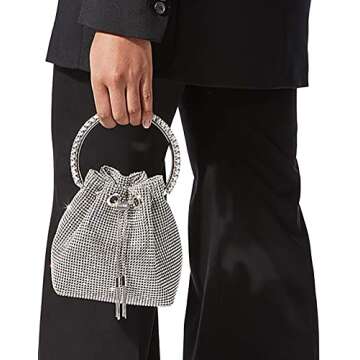 Women Evening Bag Purse Crystal Rhinestone Handbag Fashion Bucket Bag Bling Bling Tote Bag Luxury Sh...