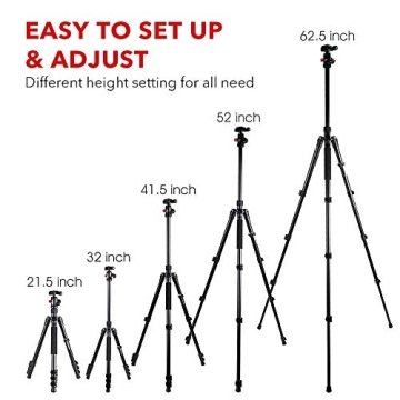 MACTREM Lightweight Tripod for Camera & Phone Mount 62 Inch