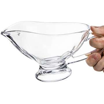 Yesland 2 Pack 11 oz Saucy Glass Gravy Dish with Handle, Clear Gravy Sauce Boat for Dining, Holiday Meals & Parties