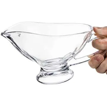 Yesland 2 Pack 11 oz Saucy Glass Gravy Dish with Handle, Clear Gravy Sauce Boat for Dining, Holiday Meals & Parties