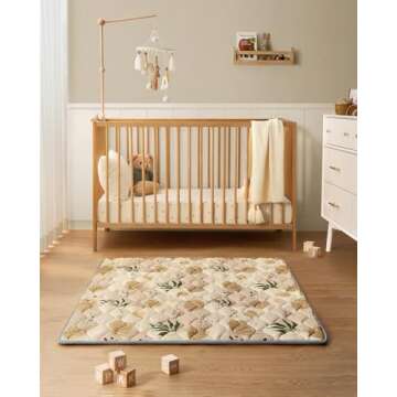 Blissful Diary Portable Baby Play Mats for Floor, Thicken Cushioned Foldable Baby Crawling Mat for Indoor Outdoor, Non-Slip & Washable Kids Playmat for Tummy Time Activity, Earth Tones 43" X 43"