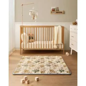 Blissful Diary Portable Baby Play Mats for Floor, Thicken Cushioned Foldable Baby Crawling Mat for Indoor Outdoor, Non-Slip & Washable Kids Playmat for Tummy Time Activity, Earth Tones 43" X 43"